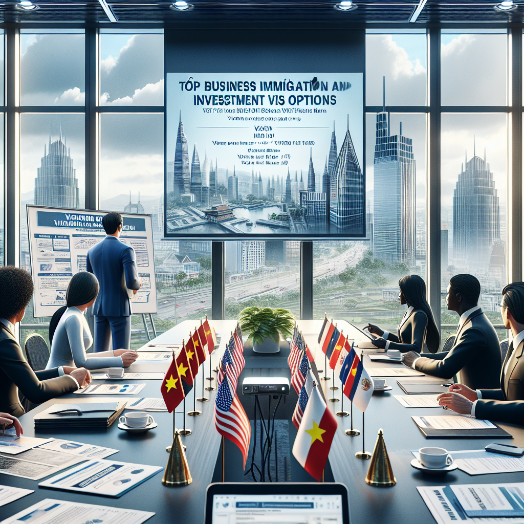 Business professionals discussing Vietnam investor visa and top business immigration options in a modern conference room.