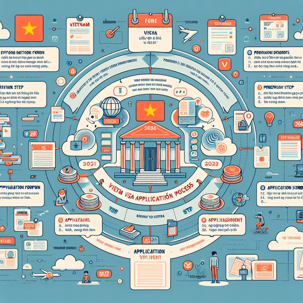 Infographic showing the step-by-step Vietnam visa application process for 2026 with key requirements and guidance.